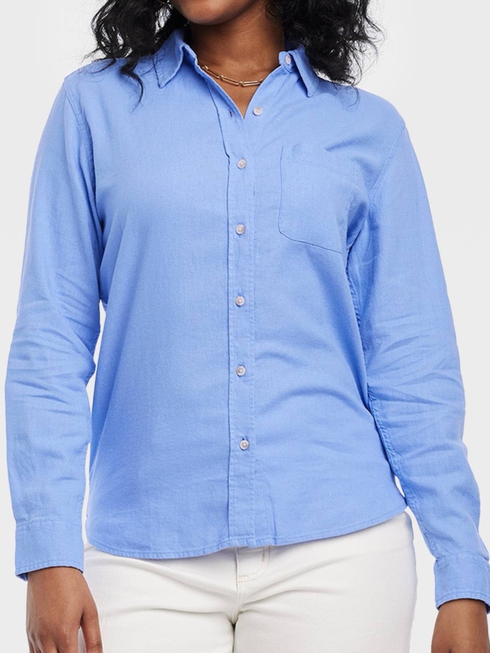 Linen Long Sleeve Collared Button-Down Shirt